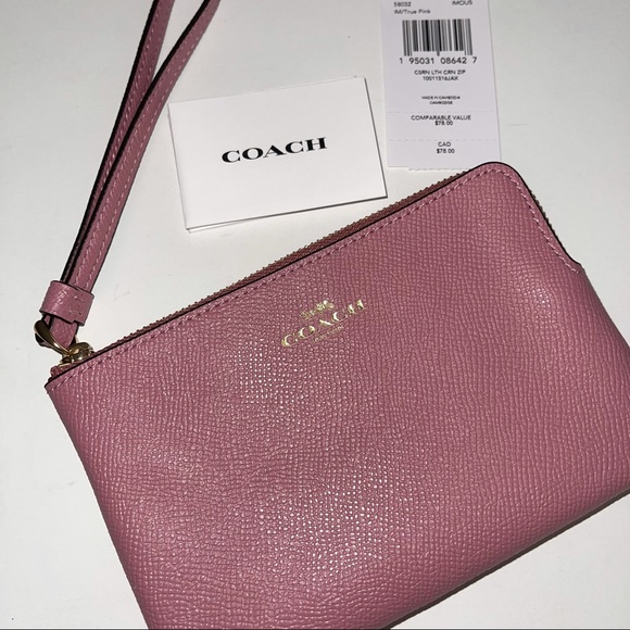 Coach Light Pink / True Pink Corner Zip Wristlet New With Tag - Picture 12 of 13